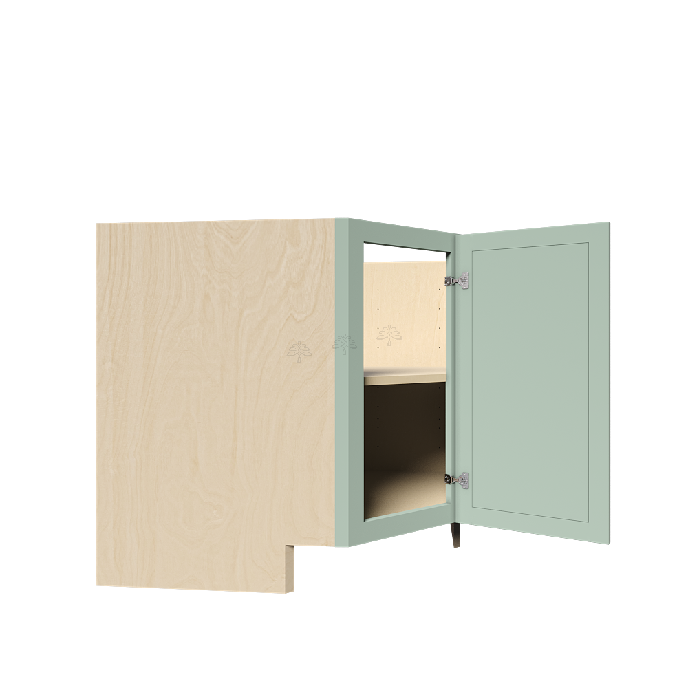 Urban Slim Minty Green Shaker Painted Finish Base Diagonal Cabinet with 1 Shelf