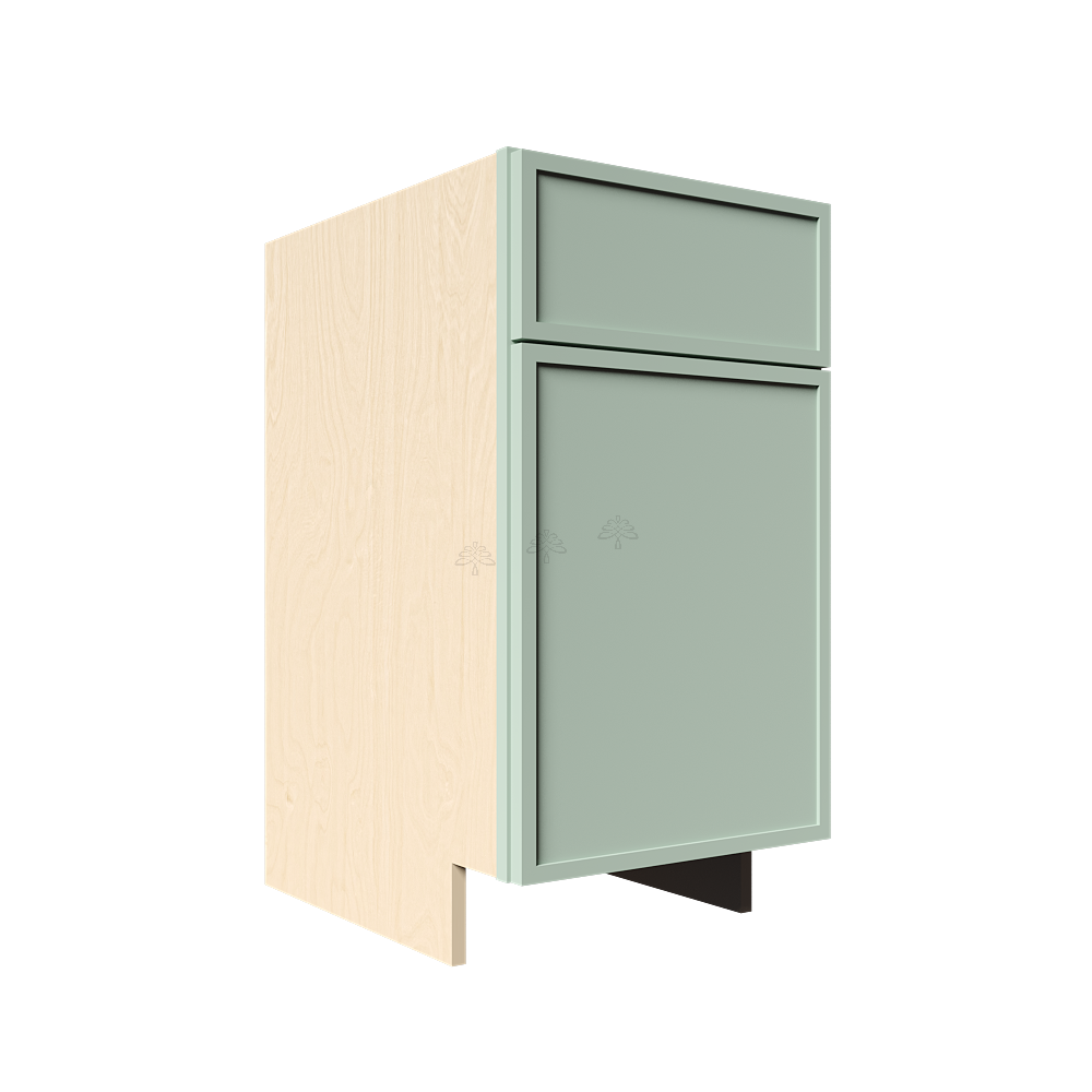 Urban Slim Minty Green Shaker Painted Finish Base Waste Basket Cabinet With 1 Drawer and 1 Door