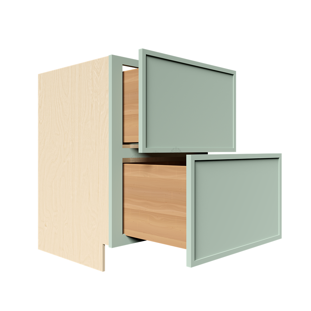 Urban Slim Minty Green Shaker Painted Finish Drawer Base Cabinet with 2 Drawers