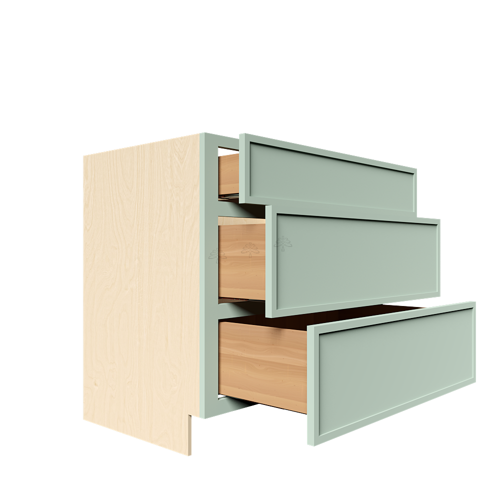 Urban Slim Minty Green Shaker Painted Finish Drawer Base Cabinet with 3 Drawers