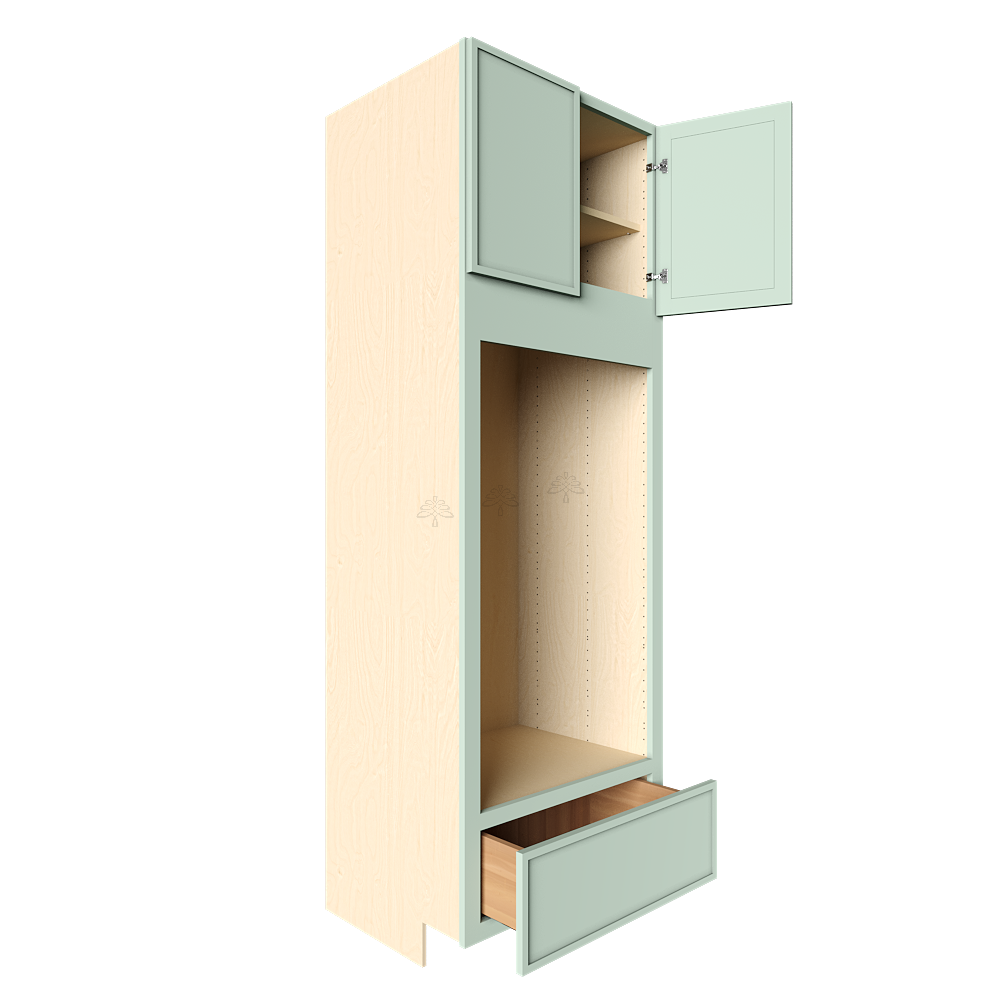 Urban Slim Minty Green Shaker Painted Finish Double Oven Cabinet with 1 Bottom Drawer and 2 Upper Doors
