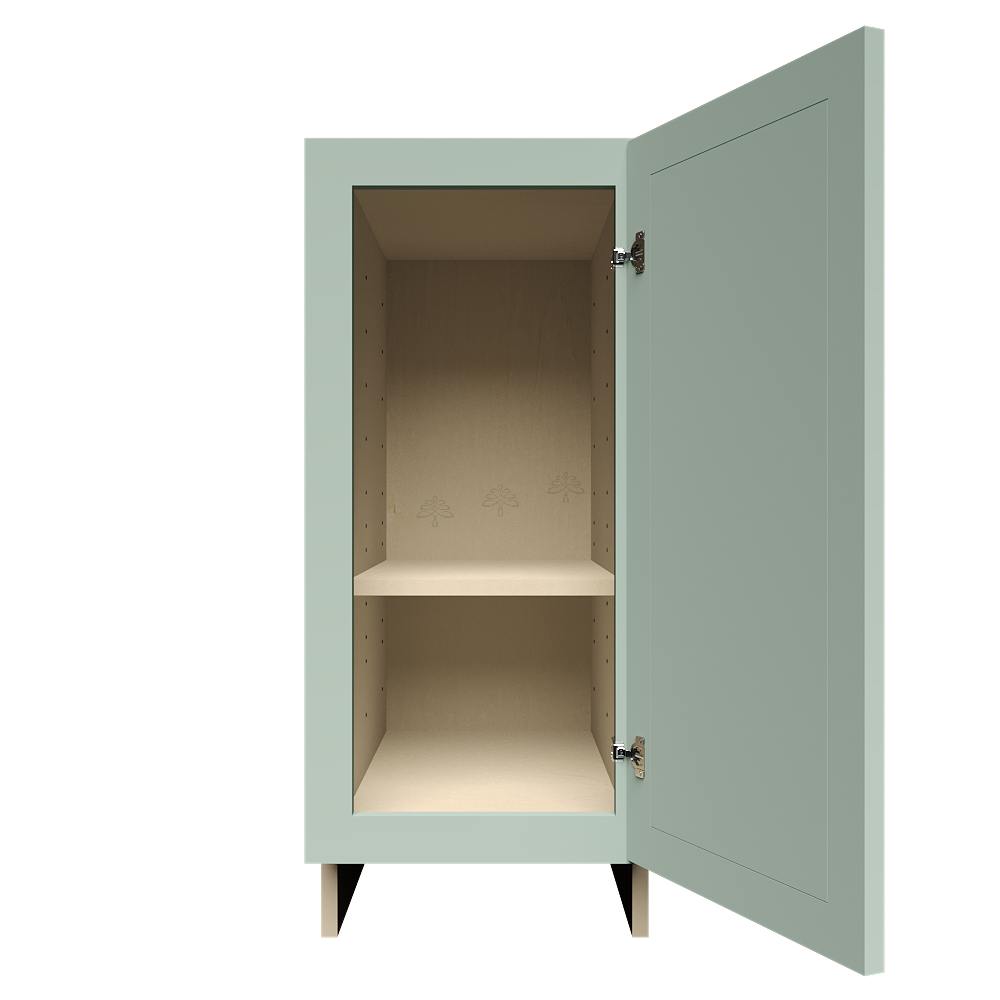 Urban Slim Minty Green Shaker Painted Finish Full Height Base Cabinet with 1 Door and 1 Shelf