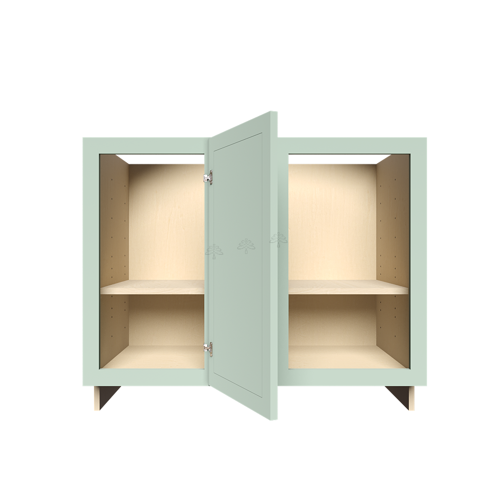 Urban Slim Minty Green Shaker Painted Finish Full Height Blind Base Cabinet with 1 Door and 1 Shelf