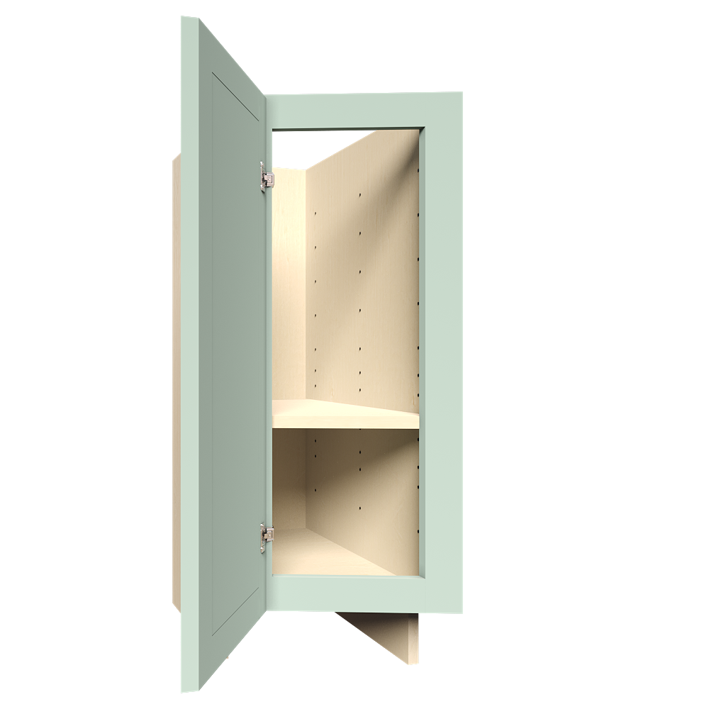 Urban Slim Minty Green Shaker Painted Finish Full Height Base End Angle Cabinet Left with 1 Shelf