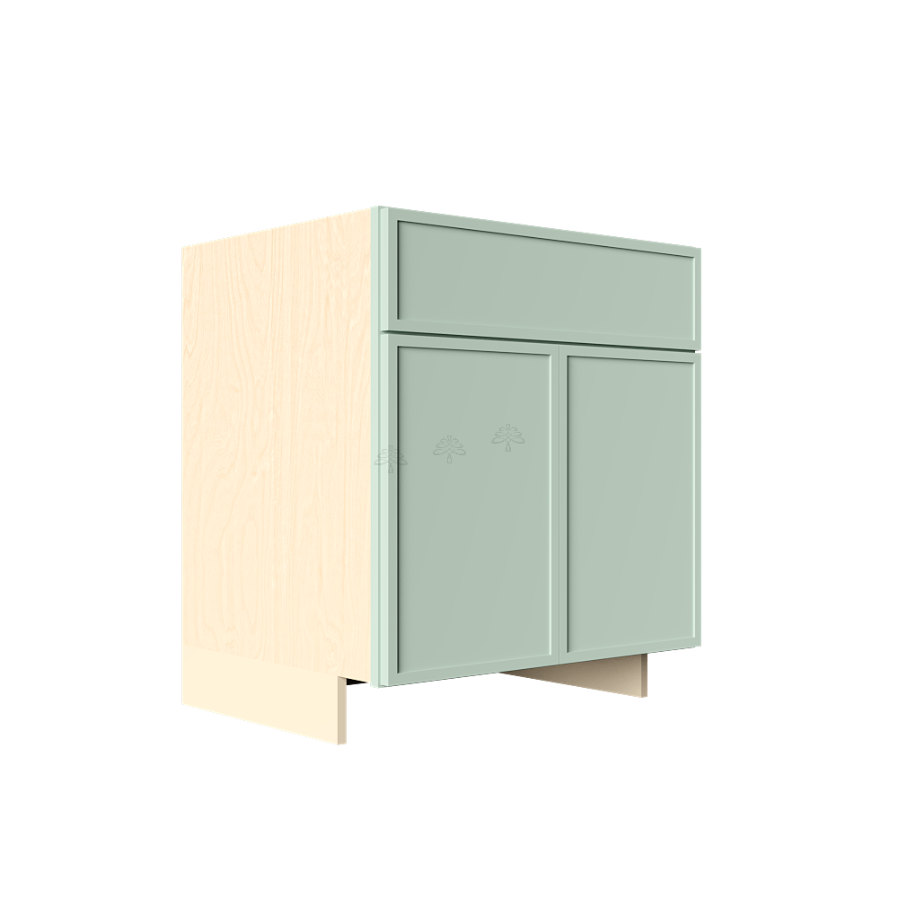 Urban Slim Minty Green Shaker Painted Finish Sink Base Cabinet with 1 False Drawer and 2 Doors