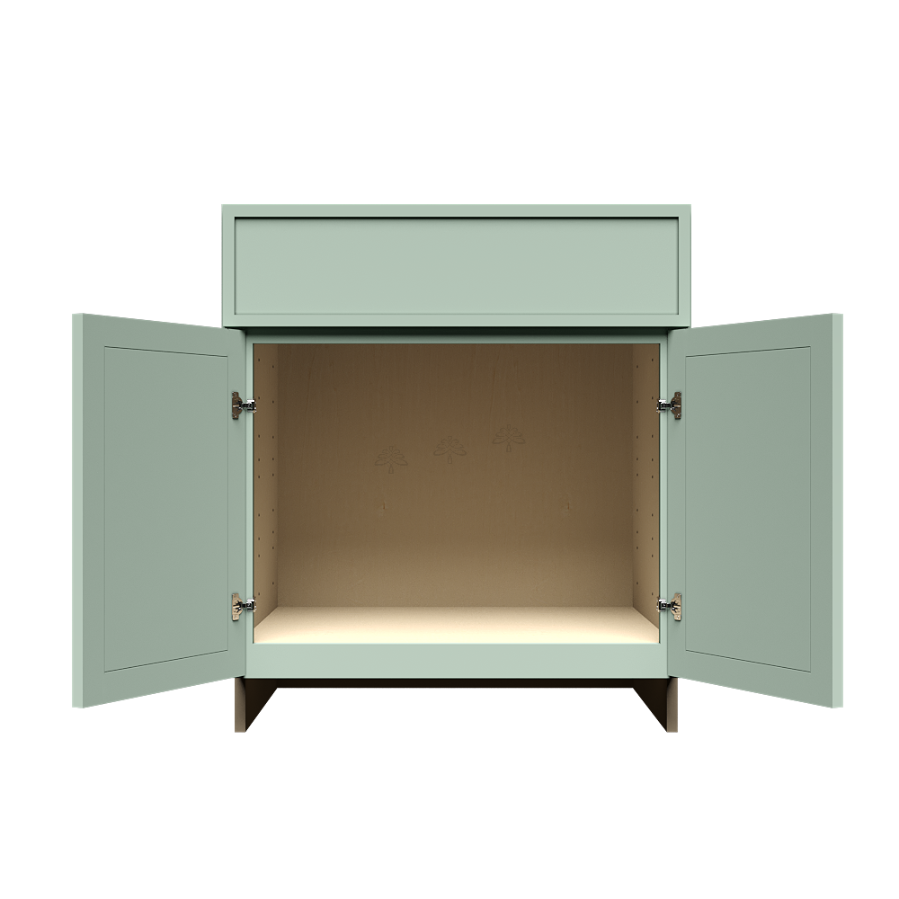 Urban Slim Minty Green Shaker Painted Finish Sink Base Cabinet with 1 False Drawer and 2 Doors