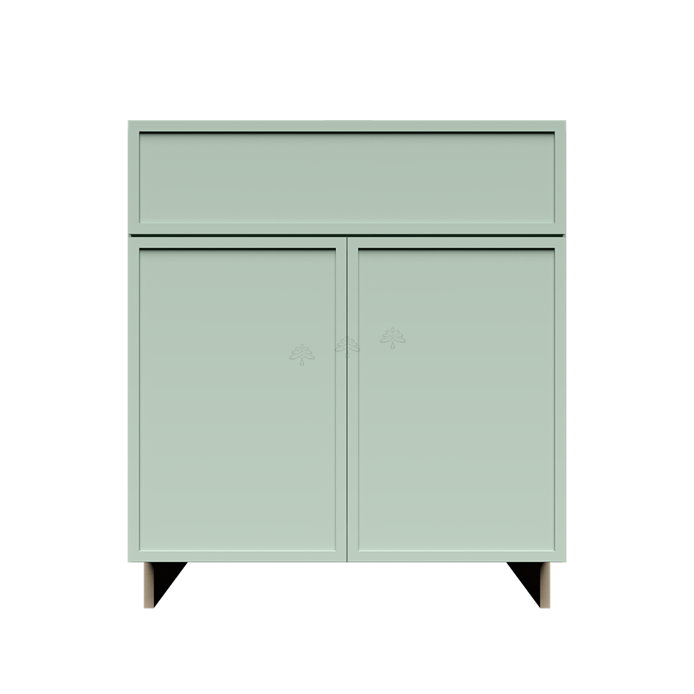 Urban Slim Minty Green Shaker Painted Finish Sink Base Cabinet with 1 False Drawer and 2 Doors