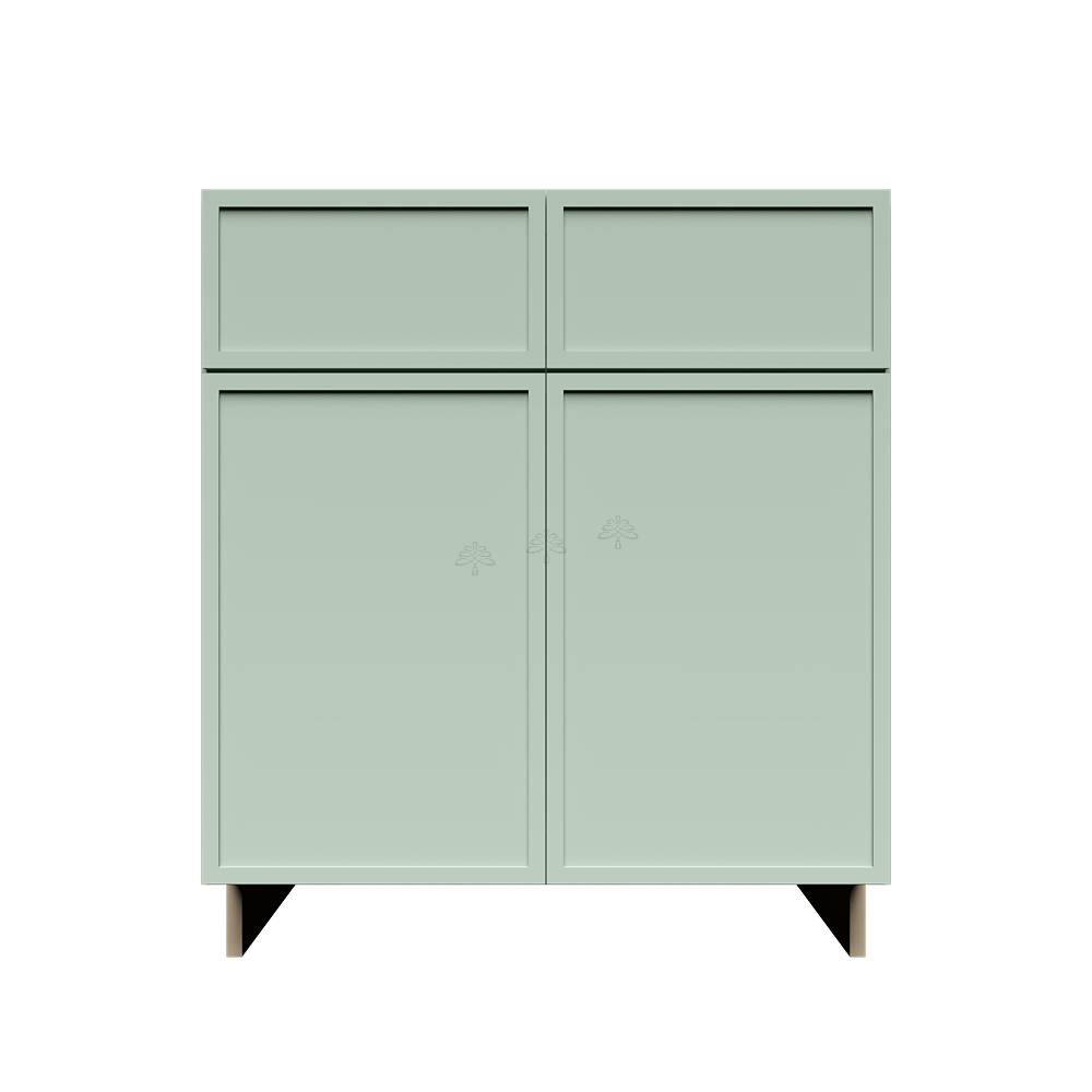 Urban Slim Minty Green Shaker Painted Finish Sink Base Cabinet with 2 False Drawers and 2 Doors