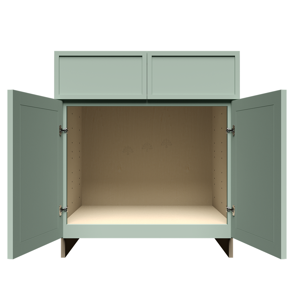 Urban Slim Minty Green Shaker Painted Finish Sink Base Cabinet with 2 False Drawers and 2 Doors