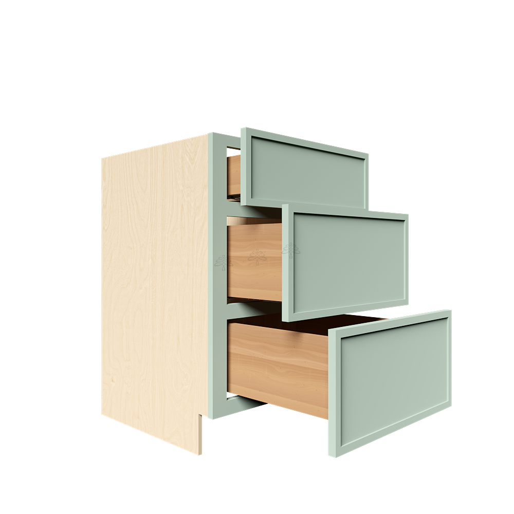 Urban Slim Minty Green Shaker Painted Finish Tall Vanity Drawer Base Cabinet with 3 Drawers