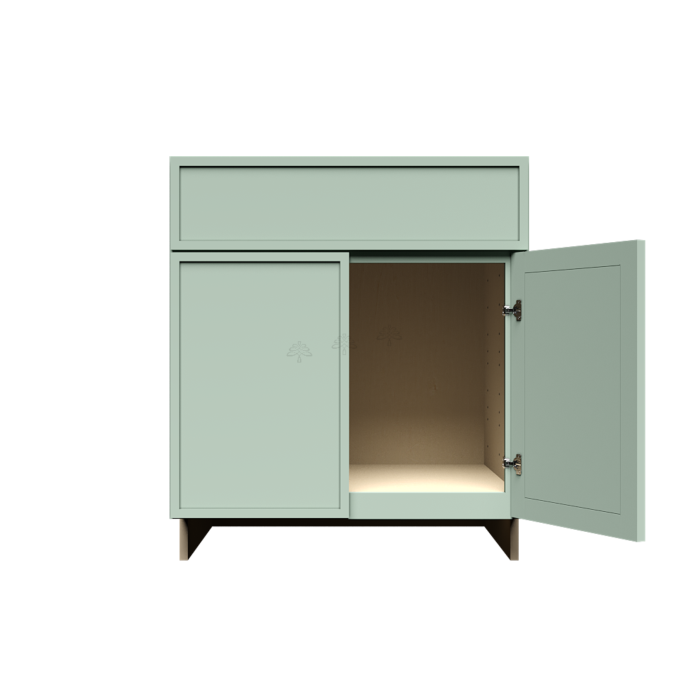 Urban Slim Minty Green Shaker Painted Finish Tall Vanity Sink Base Cabinet with 1 False Drawer and 2 Doors