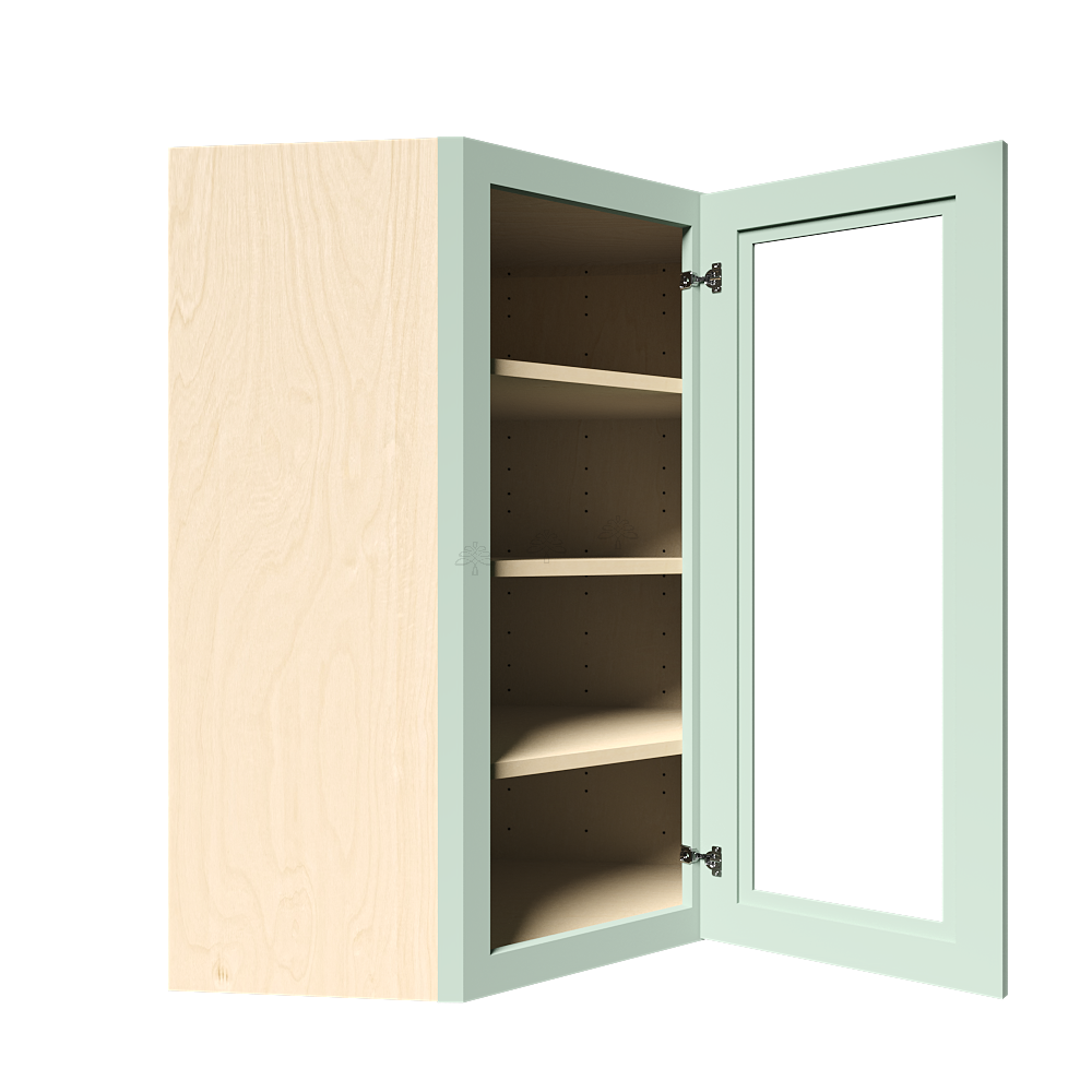 Urban Slim Minty Green Shaker Painted Finish Wall Diagonal Mullion Door Cabinet