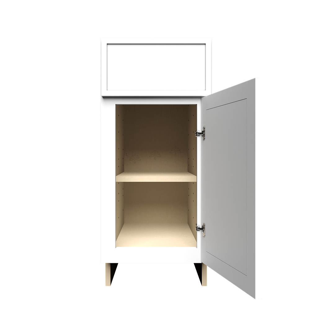 Urban Slim White Shaker Painted Finish Base Cabinet with 1 Drawer 1 Door and 1 Shelf