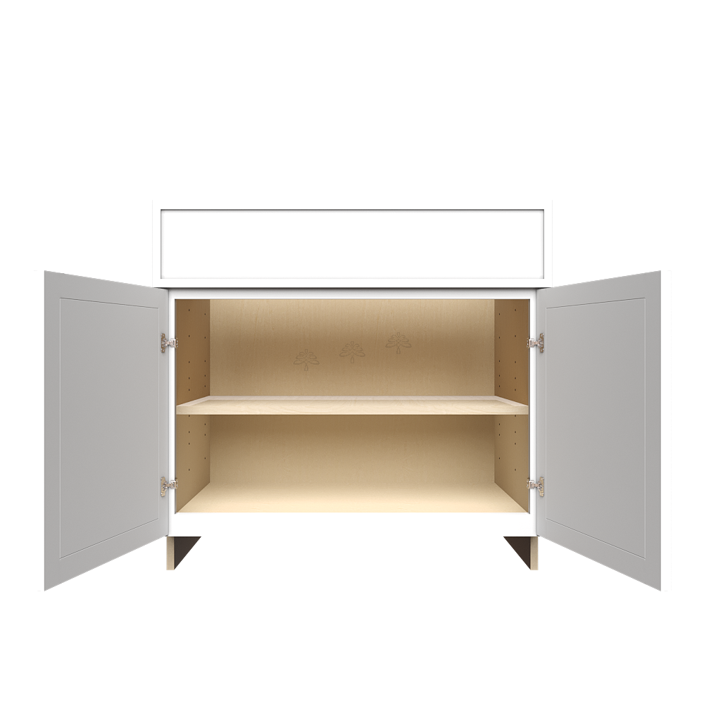 Urban Slim White Shaker Painted Finish Base Cabinet with 1 Drawer 2 Doors and 1 Shelf