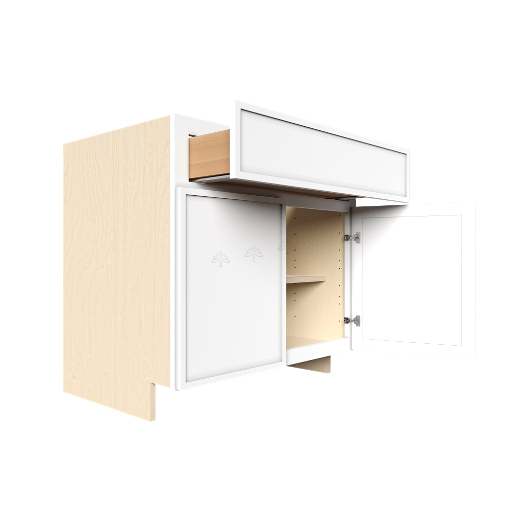 Urban Slim White Shaker Painted Finish Base Cabinet with 1 Drawer 2 Doors and 1 Shelf