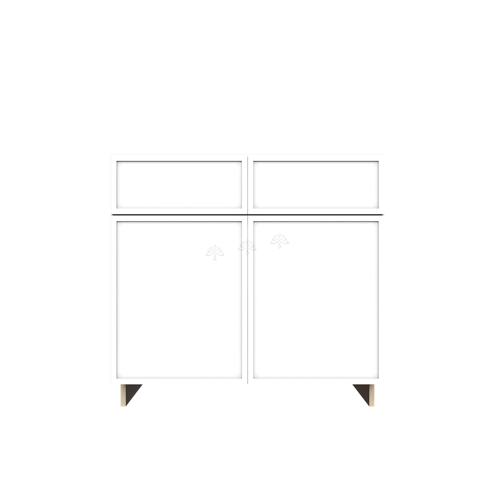 Urban Slim White Shaker Painted Finish Base Cabinet with 2 Drawers 2 Doors and 1 Shelf