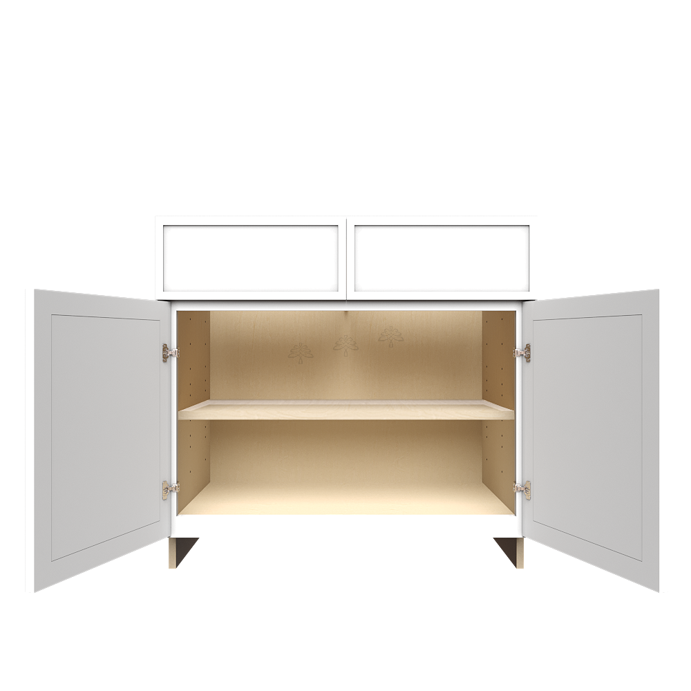 Urban Slim White Shaker Painted Finish Base Cabinet with 2 Drawers 2 Doors and 1 Shelf