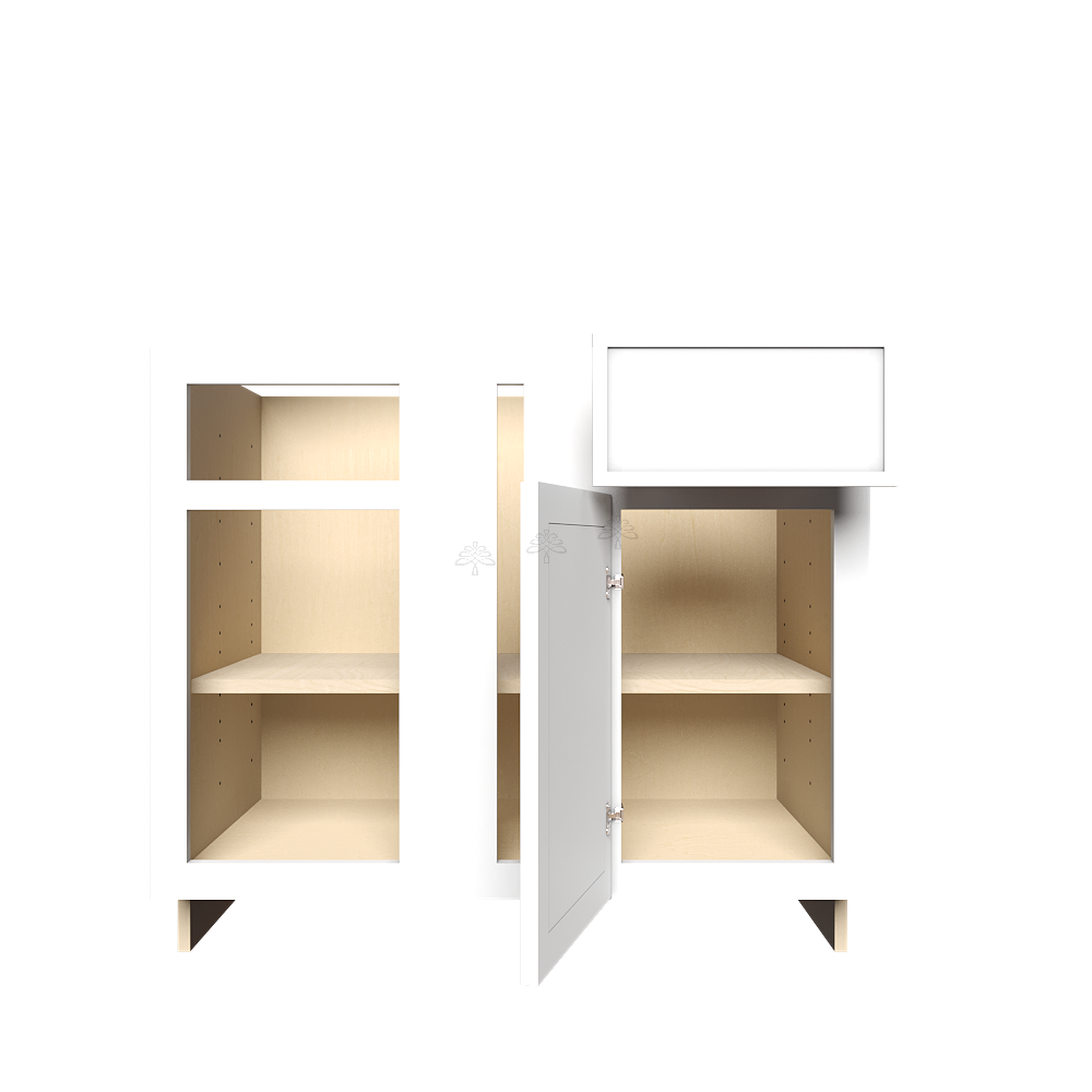 Urban Slim White Shaker Painted Finish Blind Base Cabinet with 1 Drawer 1 Door and 1 Shelf