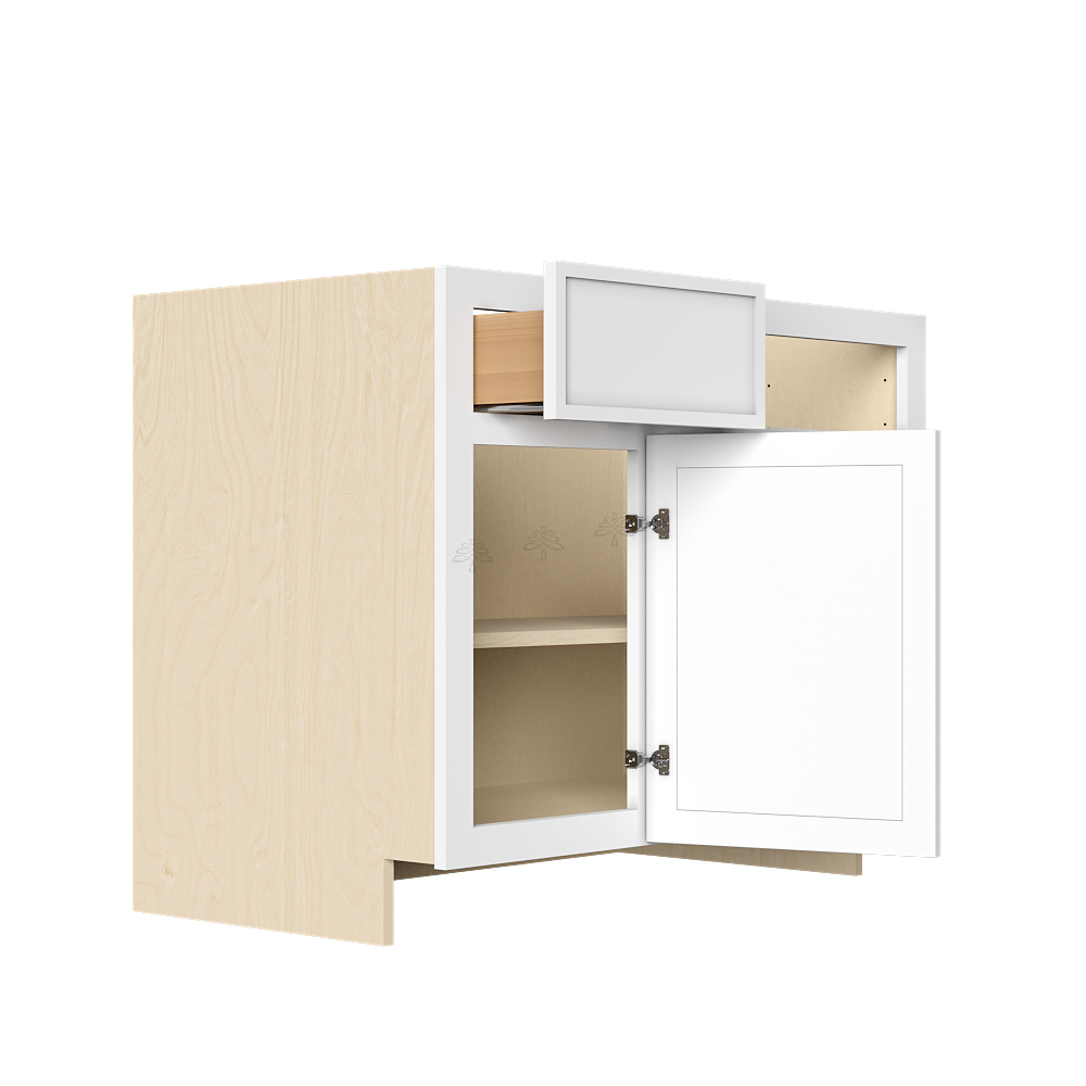 Urban Slim White Shaker Painted Finish Blind Base Cabinet with 1 Drawer 1 Door and 1 Shelf
