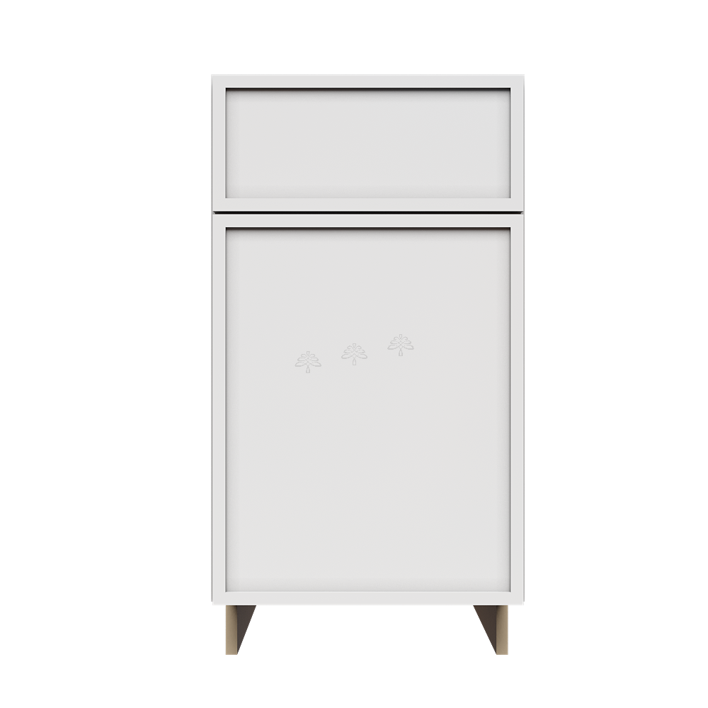 Urban Slim White Shaker Painted Finish Base Waste Basket Cabinet With 1 Drawer and 1 Door