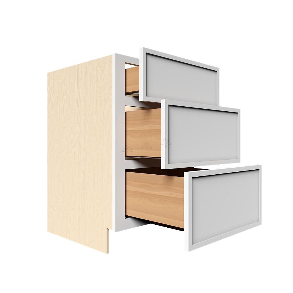 Urban Slim White Shaker Painted Finish Drawer Base Cabinet with 3 Drawers