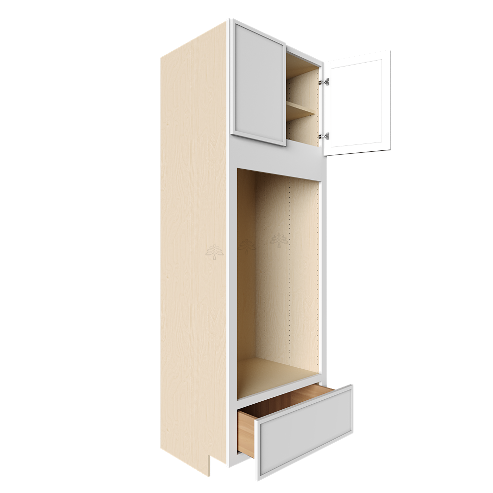Urban Slim White Shaker Painted Finish Double Oven Cabinet with 1 Bottom Drawer and 2 Upper Doors