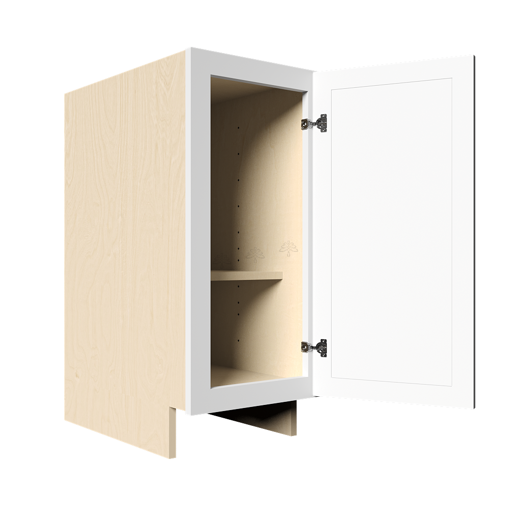 Urban Slim White Shaker Painted Finish Full Height Base Cabinet with 1 Door and 1 Shelf