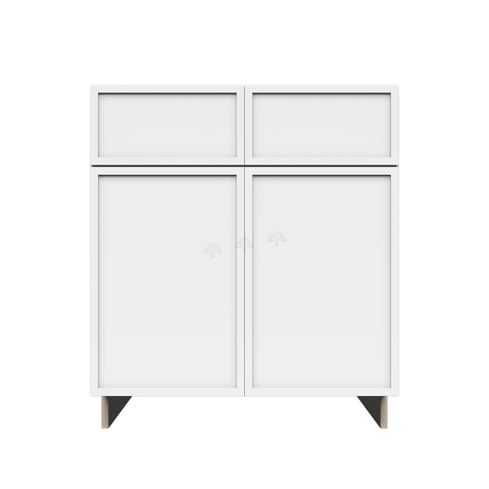 Urban Slim White Shaker Painted Finish Sink Base Cabinet with 2 False Drawers and 2 Doors