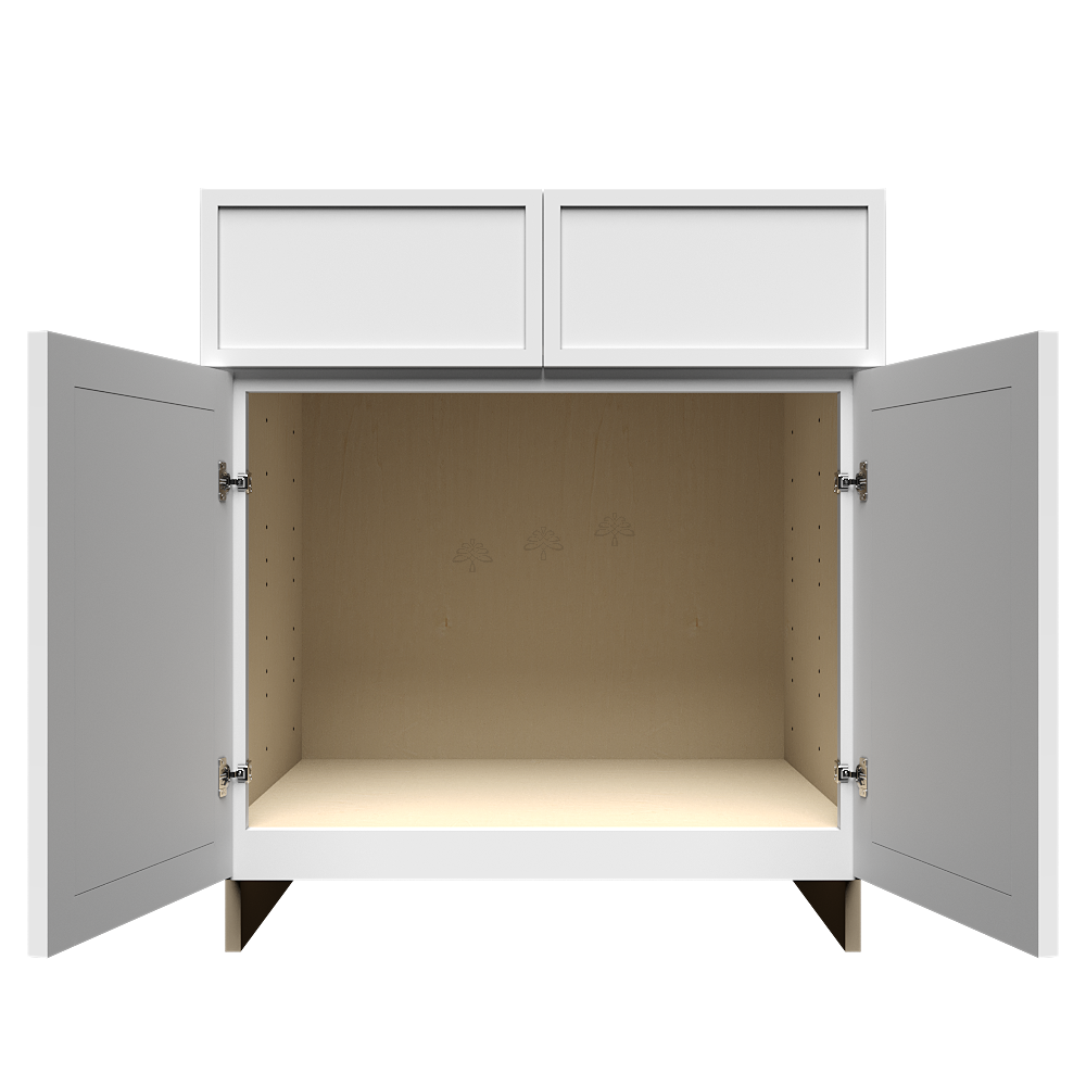 Urban Slim White Shaker Painted Finish Sink Base Cabinet with 2 False Drawers and 2 Doors