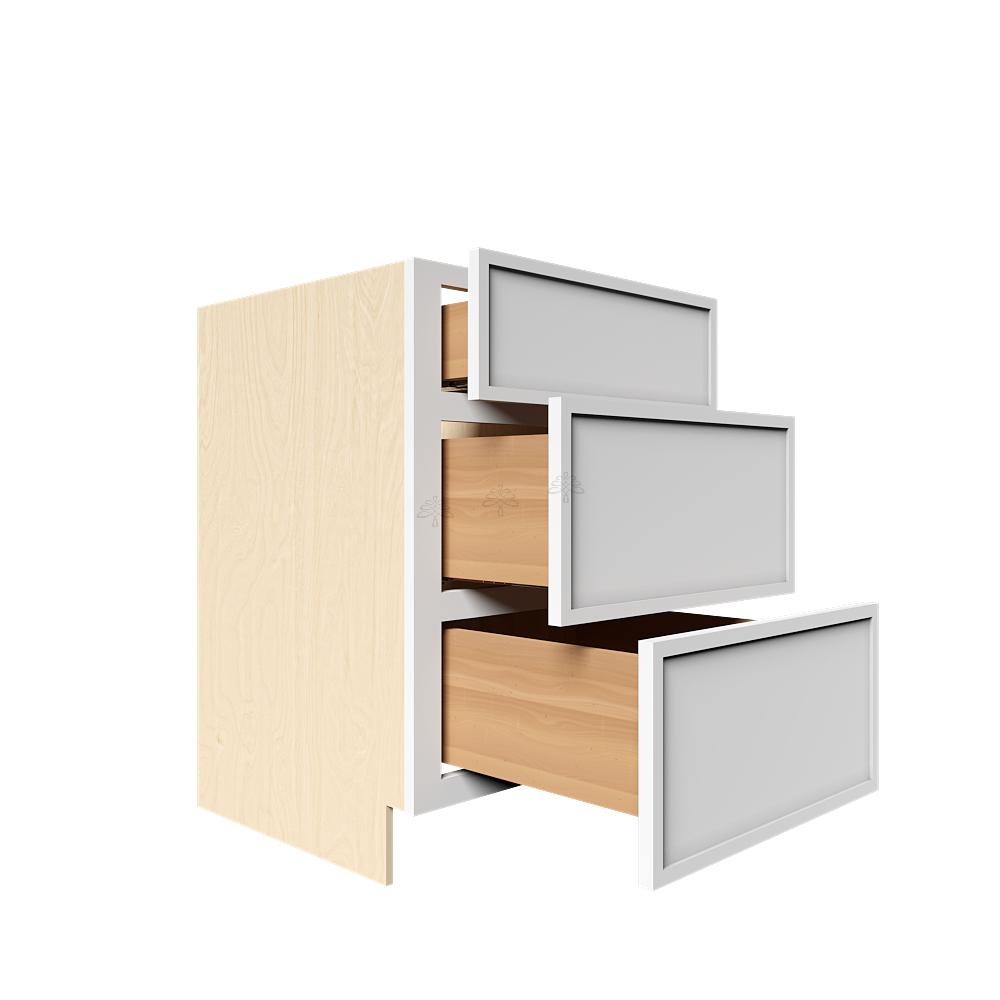 Urban Slim White Shaker Painted Finish Tall Vanity Drawer Base Cabinet with 3 Drawers