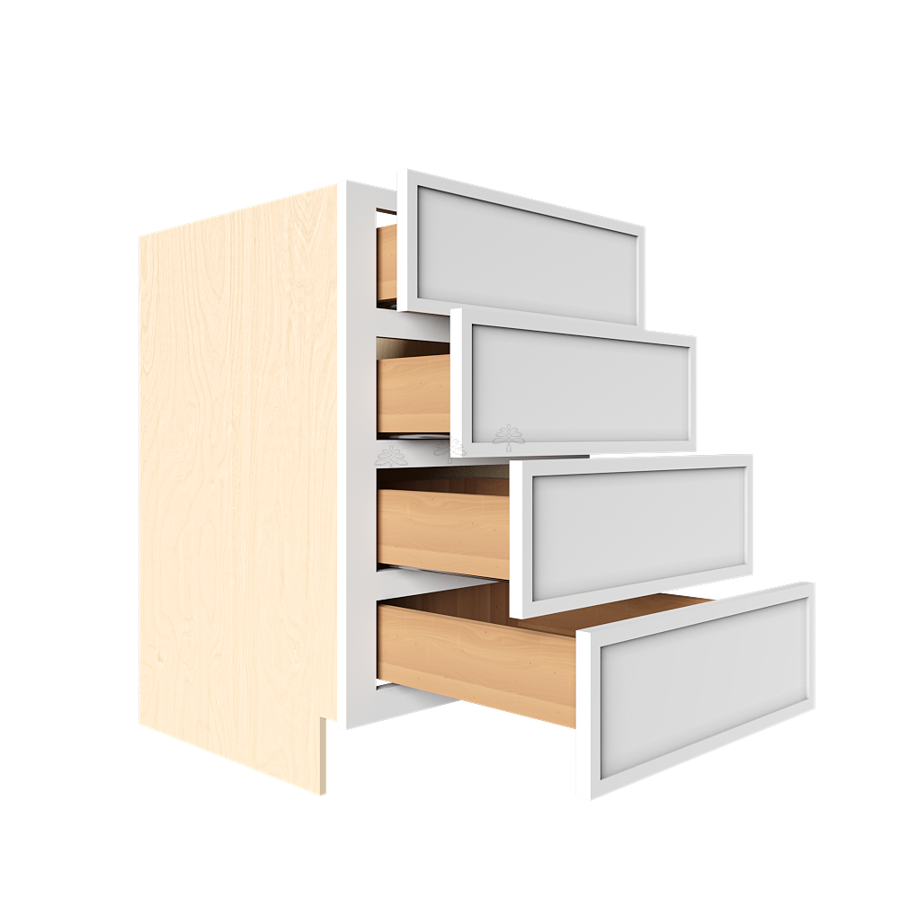 Urban Slim White Shaker Painted Finish Tall Vanity Drawer Base Cabinet with 4 Drawers