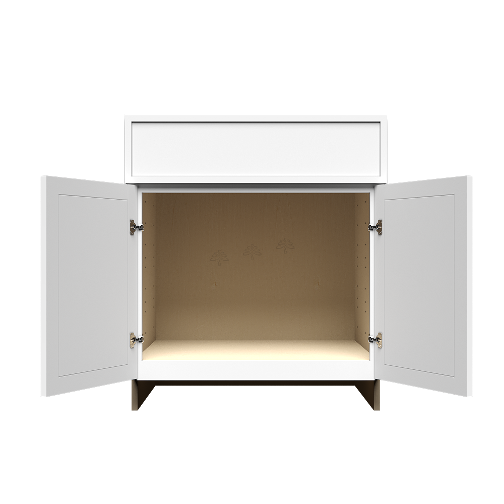 Urban Slim White Shaker Painted Finish Tall Vanity Sink Base Cabinet with 1 False Drawer and 2 Doors