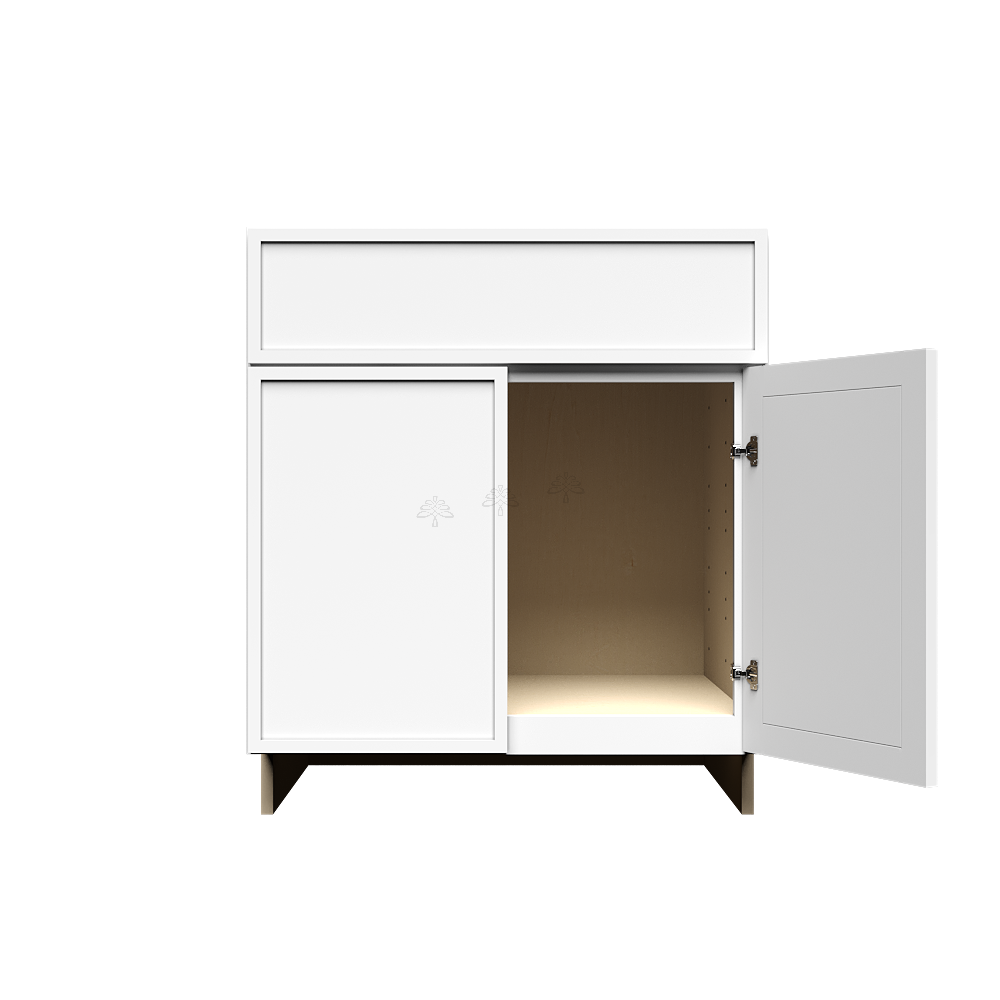 Urban Slim White Shaker Painted Finish Tall Vanity Sink Base Cabinet with 1 False Drawer and 2 Doors