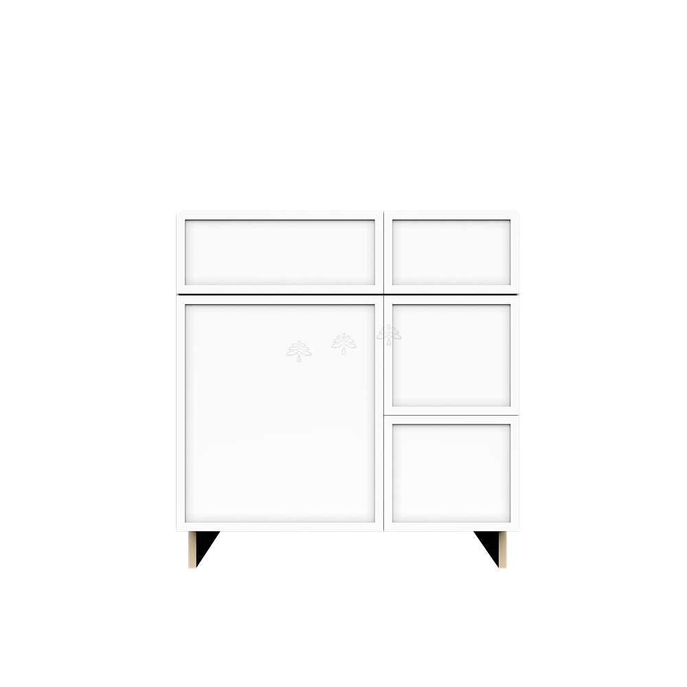 Urban Slim White Shaker Painted Finish Tall Vanity Sink Drawers Combo Cabinet with 2 Drawers On The Right