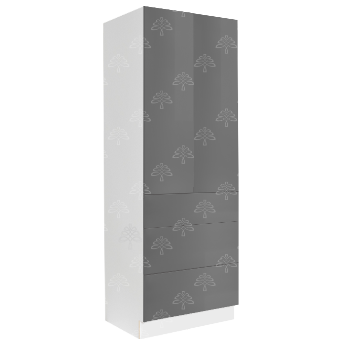 Valencia Gray Series Finish Pantry Cabinet with Inverted Door and 2 Doors and 3 Drawers