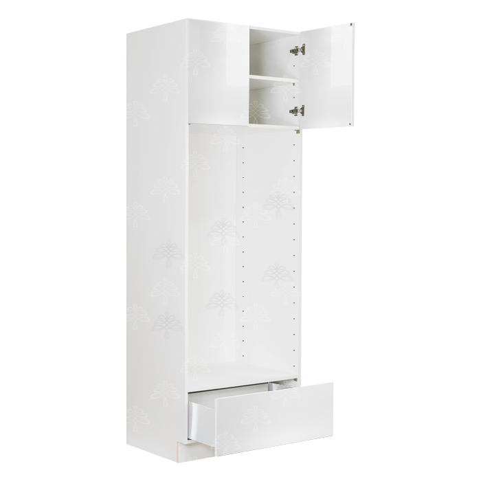 Valencia White Series Double Oven Cabinet with Small Drawer Face and 1 Bottom Drawer and 2 Upper Doors