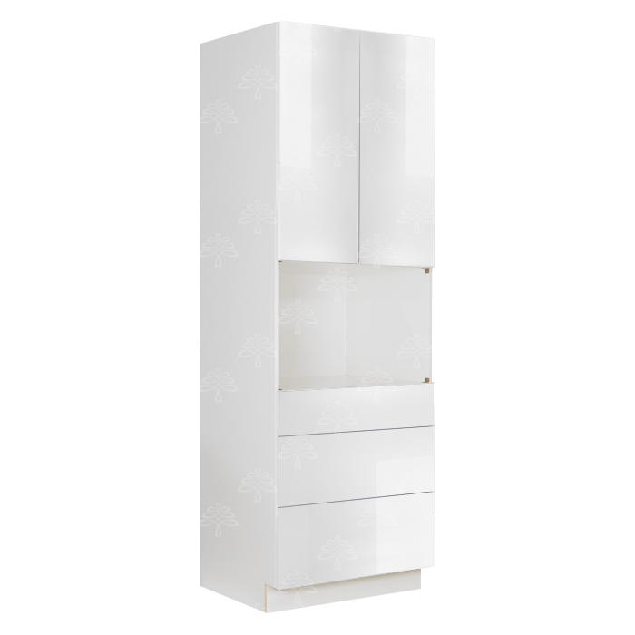 Valencia White Series Microwave Oven Cabinet with 3 Bottom Drawers and 2 Upper Doors