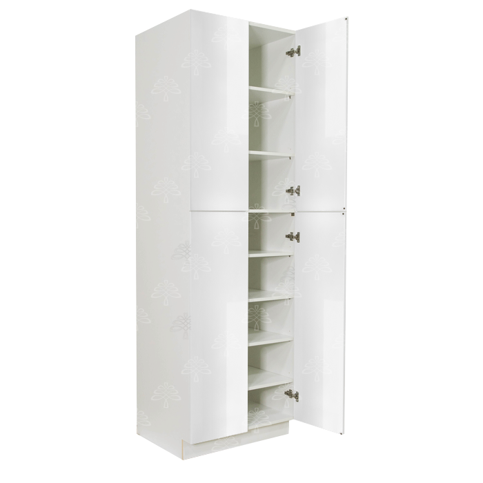 Valencia White Series Pantry Cabinet with Roll Out Tray and 4 Doors