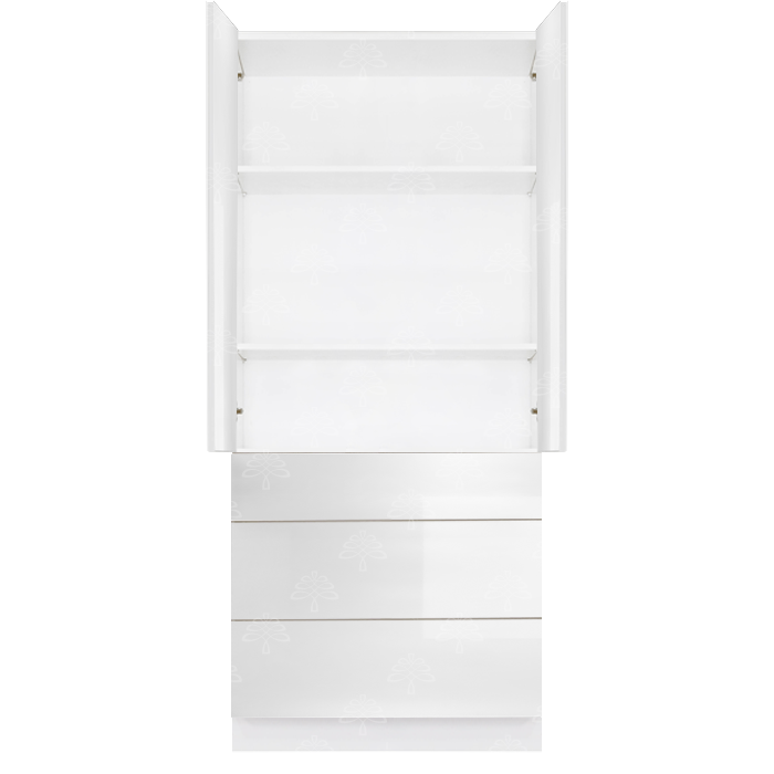 Valencia White Series Finish Pantry Cabinet with Inverted Door and 2 Doors and 3 Drawers