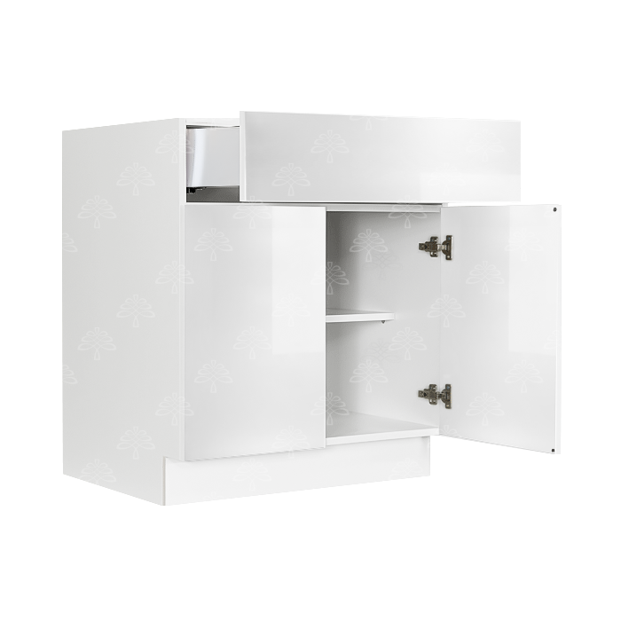 Valencia White Series Tall Vanity Base Cabinet with 2 Doors and 1 Drawer and 1 Shelf
