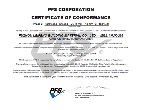LifeArt CARB2 certificate