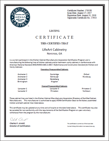LifeArt KCMA certificate